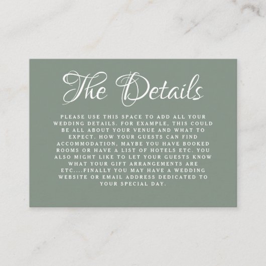 Boho Sage Green Ginkgo Botanical Wedding Details Informatiekaartje (Voorkant)
