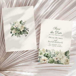 Boho Sage Green & Ivory Flowers Bewaar de datum Ka Save The Date