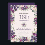 Boho Sage Green Leaves Paarse Pink Floral 18th Kaart<br><div class="desc">Mooie 18e verjaardag feestdag in de stijl van een boho voor vrouwen met prachtige paarse en roze waterverf bloemen en roze groene bladeren op een zacht roze achtergrond.</div>