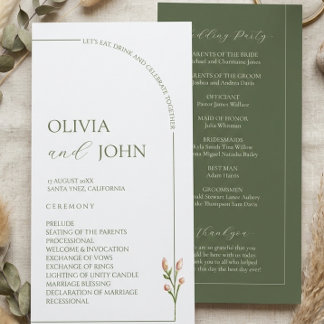 Boho Sage Green & Linen Minimalist Arch Wedding Programmakaart