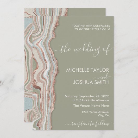 Boho Sage Green Marble Stone Earthy Agate Invitat Kaart (Voorkant / Achterkant)