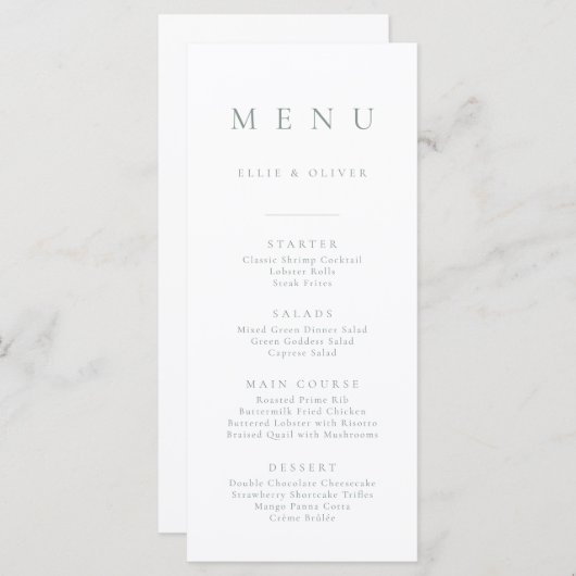 Boho Sage Green Minimalist 1 Eenvoudig Platte Menu (Voorkant / Achterkant)