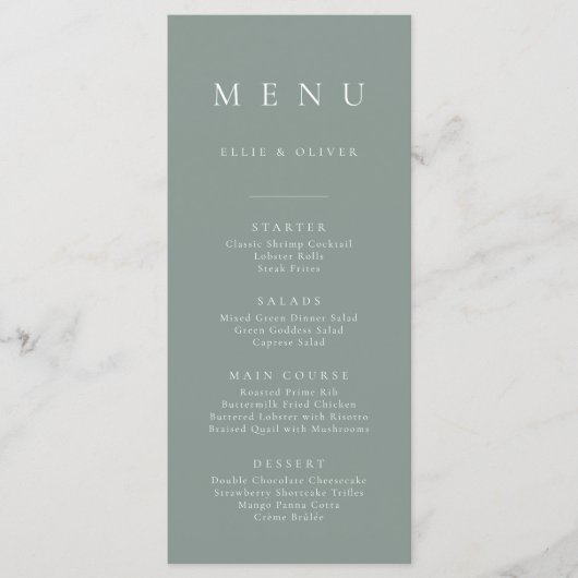 Boho Sage Green Minimalist Eenvoudig Platte Menu (Voorkant)