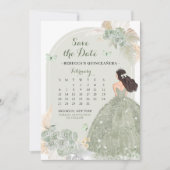Boho Sage Green Mis Quince Sla de datum kalender o Kaart (Voorkant)