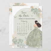 Boho Sage Green Mis Quince Sla de datum kalender o Kaart (Voorkant / Achterkant)