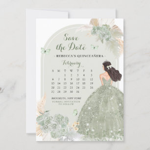 Boho Sage Green Mis Quince Sla de datum kalender o Kaart