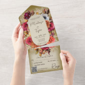 Boho Sage Green Modern Floral Wreator QR Code All In One Uitnodiging (Afscheurbaar)