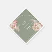 Boho Sage Green Pampas Grass Arch Monogram Napkins Servet (Hoek)