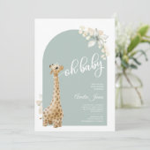 Boho Sage Green Pampas Grass Giraffe Baby shower Kaart (Staand voorkant)