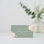Boho Sage Green Peach Cream Floral Wedding Website Informatiekaartje (Staand voorkant)