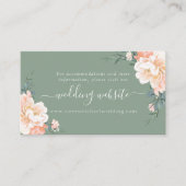 Boho Sage Green Peach Cream Floral Wedding Website Informatiekaartje (Voorkant)