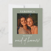 Boho Sage Green Photo Maid of Honor Proposal Kaart (Voorkant)