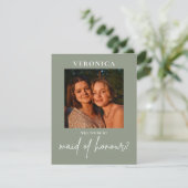 Boho Sage Green Photo Maid of Honor Proposal Kaart (Staand voorkant)