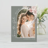 Boho Sage Green Photo Wedding Save The Date (Staand voorkant)