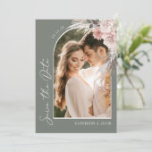 Boho Sage Green Photo Wedding Save the Date (Staand voorkant)