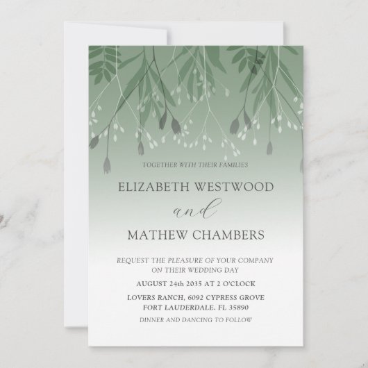 Boho Sage Green Ppress Foliage Wedding Kaart (Voorkant)
