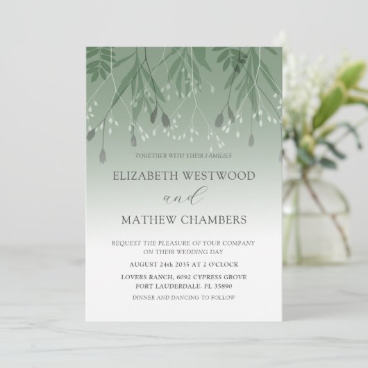 Boho Sage Green Ppress Foliage Wedding Kaart (Staand voorkant)