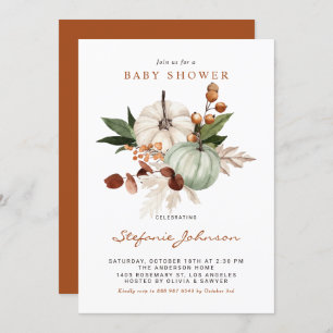Boho Sage Green Pumpkins Herfst Baby shower Kaart