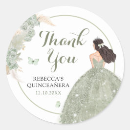 Boho Sage Green Quinceañera Bedankt Ronde Sticker