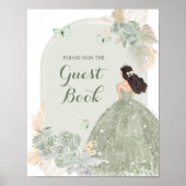 Boho Sage Green Quinceañera Gastenboek Poster (Voorkant)