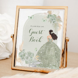 Boho Sage Green Quinceañera Gastenboek Poster