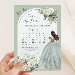 Boho Sage Green Quinceañera Kalender Sla de datum  Kaart