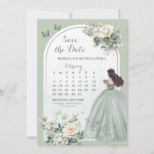Boho Sage Green Quinceañera Kalender Sla de datum Kaart (Voorkant)