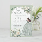 Boho Sage Green Quinceañera Kalender Sla de datum  Kaart (Staand voorkant)