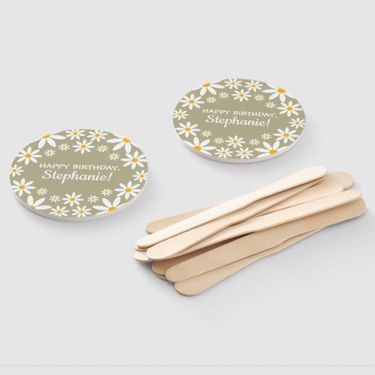 Boho Sage Green Retro Daisies Birthay Party Handwaaier (Niet-gemonteerd)