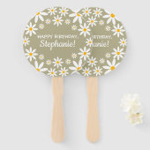 Boho Sage Green Retro Daisies Birthay Party Handwaaier (Voorkant en achterkant)