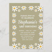 Boho Sage Green Retro Daisies Birthay Party Kaart (Voorkant / Achterkant)