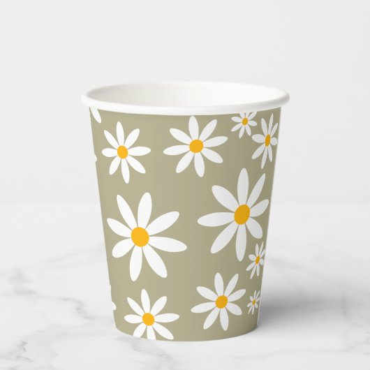 Boho Sage Green Retro Daisies Birthay Party Papieren Bekers (Achterkant)