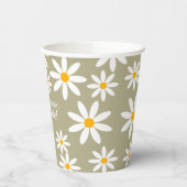 Boho Sage Green Retro Daisies Birthay Party Papieren Bekers (Links)