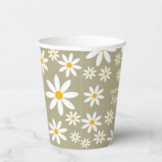 Boho Sage Green Retro Daisies Birthay Party Papieren Bekers (Rechts)