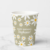Boho Sage Green Retro Daisies Birthay Party Papieren Bekers (Voorkant)