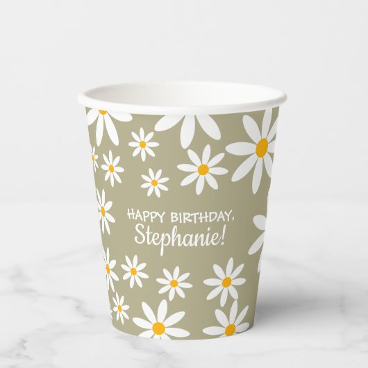 Boho Sage Green Retro Daisies Birthay Party Papieren Bekers (Voorkant)