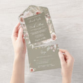 Boho Sage Green Rustic Floral met RSVP Wedding All In One Uitnodiging (Afscheurbaar)