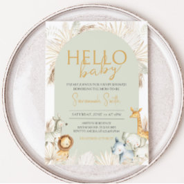 Boho Sage Green Safari Baby shower Kaart