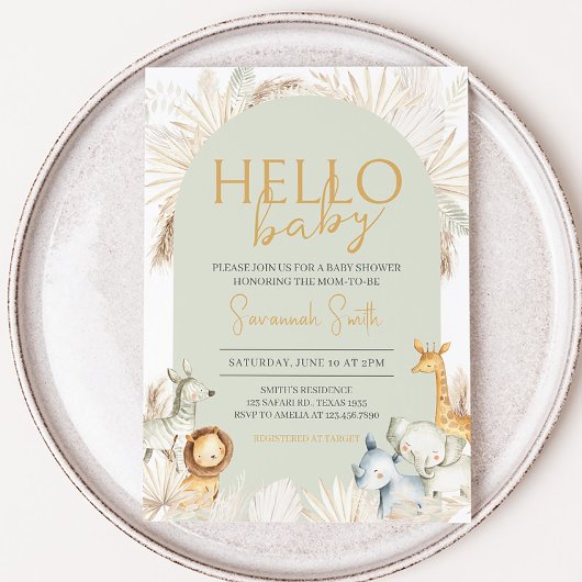 Boho Sage Green Safari Baby shower Kaart