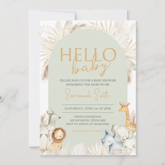 Boho Sage Green Safari Baby shower Kaart (Voorkant)