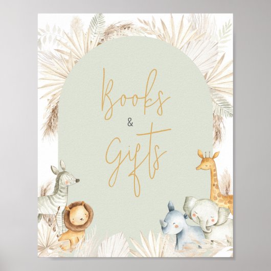 Boho Sage Green Safari Boeken en geschenken Poster (Voorkant)