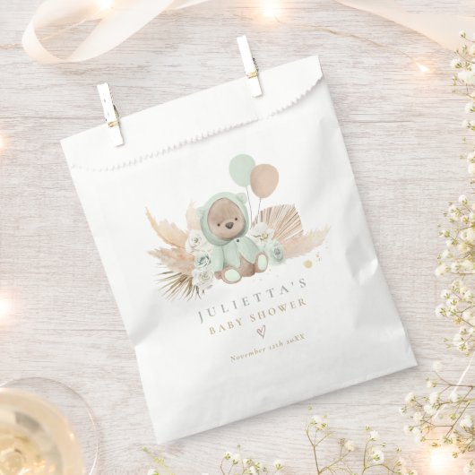 Boho Sage Green Teddy Bear Baby shower Favor Bag Bedankzakje (Geknipt)