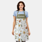 Boho Sage Green Watercolor Wildflower Custom Name Schort (Gedragen)