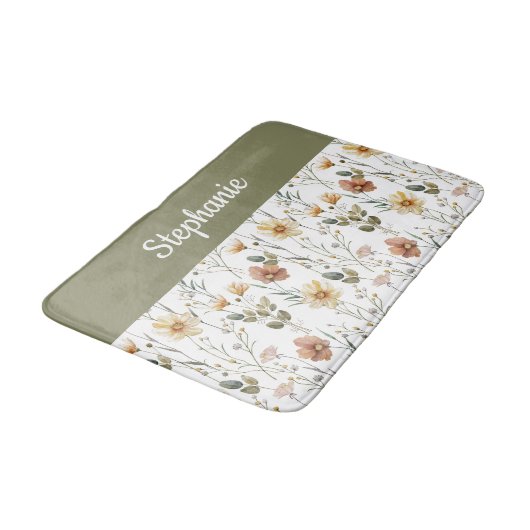 Boho Sage Green Watercolor Wildflower Monogram Badmat (Gekanteld)