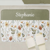 Boho Sage Green Watercolor Wildflower Monogram Badmat