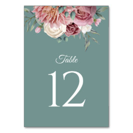 Boho Sage Green Waterverf Flowers Table Number Kaart