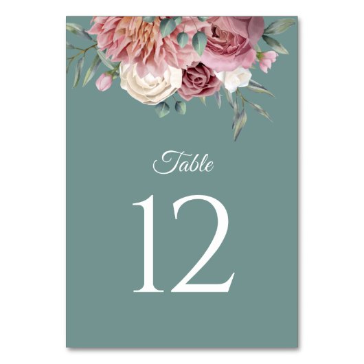 Boho Sage Green Waterverf Flowers Table Number Kaart (Achterkant)
