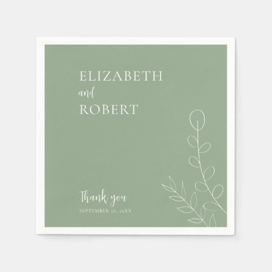 Boho Sage Green Wedding Elegant Minimal Simple Servet (Voorkant)