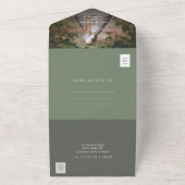 Boho Sage Green Wedding Invitation met foto All In One Uitnodiging (Buitenkant)
