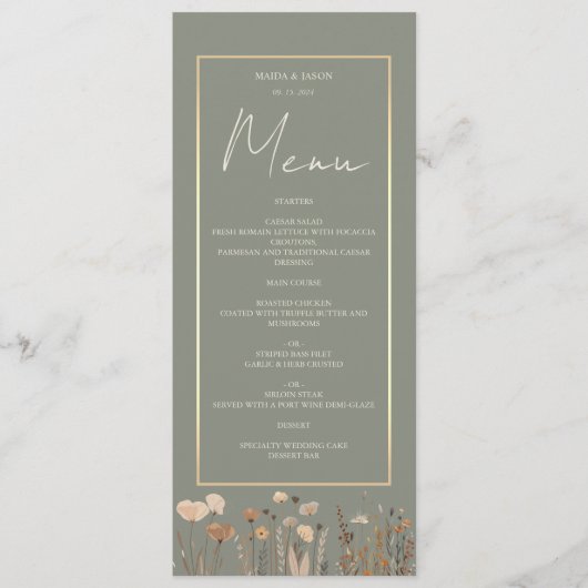 Boho Sage Green Wedding Menu (Voorkant)